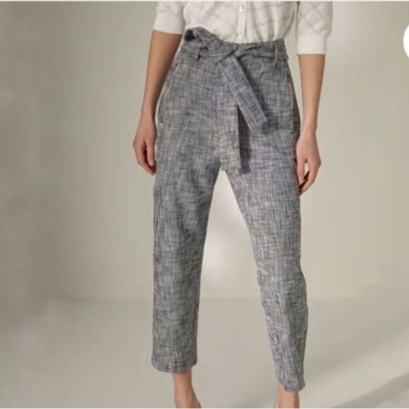 Aritzia Wilfred Jallade Pants 2 Gray Plaid Tie Front High Waist Ankle Trousers - Picture 1 of 10